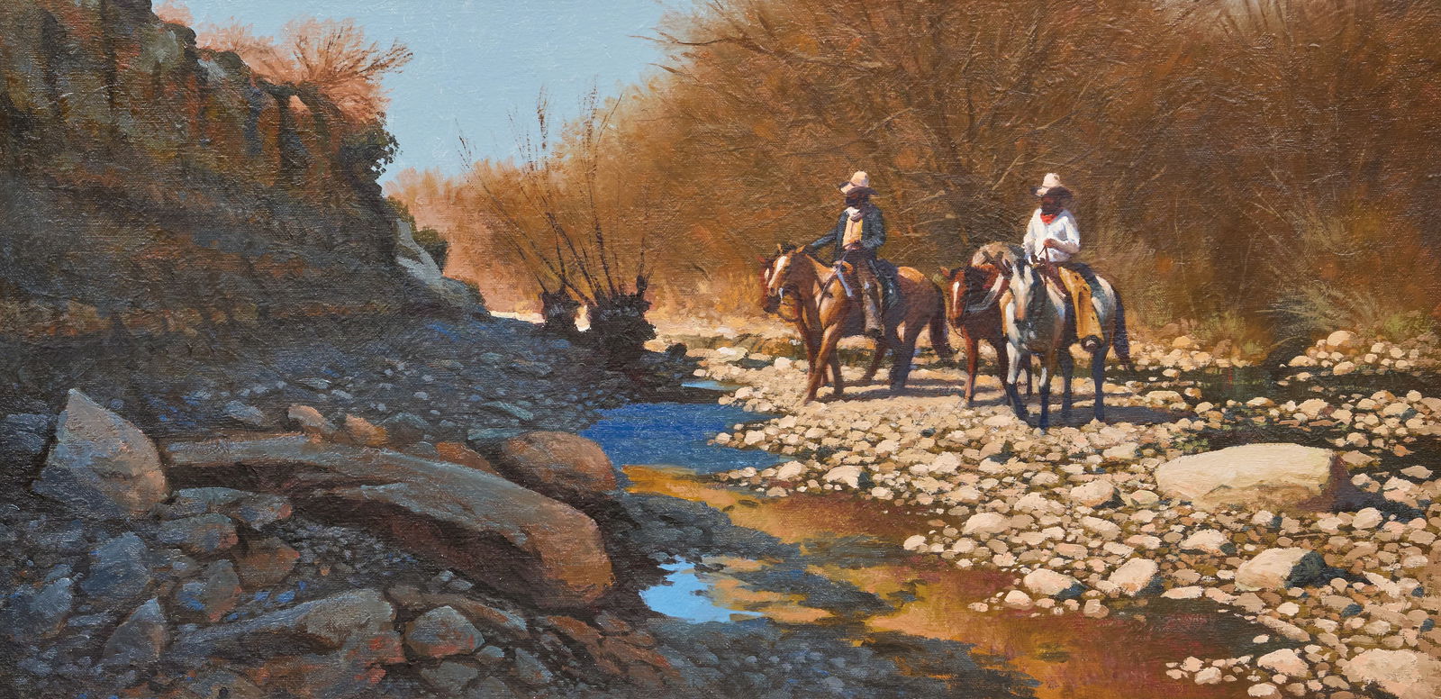 Bob Tommey, "A Place to Camp": Bob Tommey (Missouri / Arkansas, b. 1928), "A Place to Camp", oil on canvas, not signedsight: 15 x 30 in., frame: 26.5 x 41.5 in.Provenance: Property deaccessioned from a major corporate