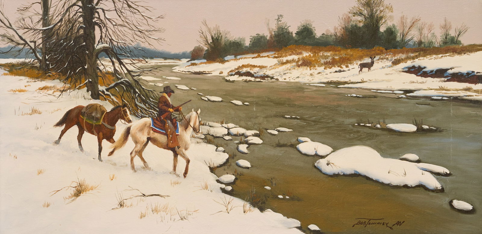 Bob Tommey, "Out of Season": Bob Tommey (Missouri / Arkansas, b. 1928), "Out of Season", oil on canvas, signed lower rightsight: 15 x 30 in., frame: 23 x 38 in.Provenance: Property deaccessioned from a major