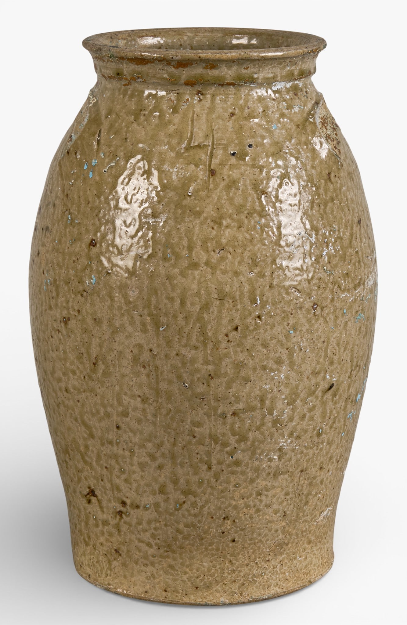 John Leopard 4 Gallon Jug: A John Leopard four-gallon alkaline glazed stoneware jug, with incised "4" height 15.5 in. x width 8.5 in. Provenance: Property from a home in Austin, Texas