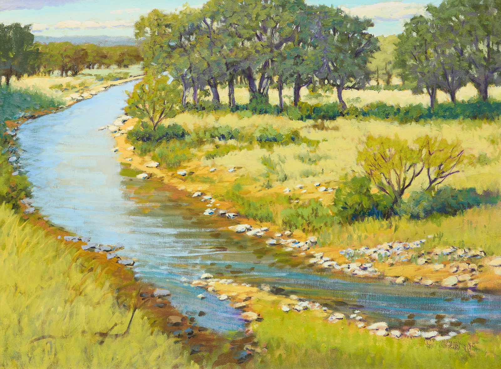 Jerry Greenberg, San Saba River: Jerry Greenberg (Texas, b. 1946), view of the San Saba River, oil on canvas, not signedsight: 18 x 24 in., frame: 21.5 x 27.5 in.Provenance: Property from the collection of the artist (Houston,