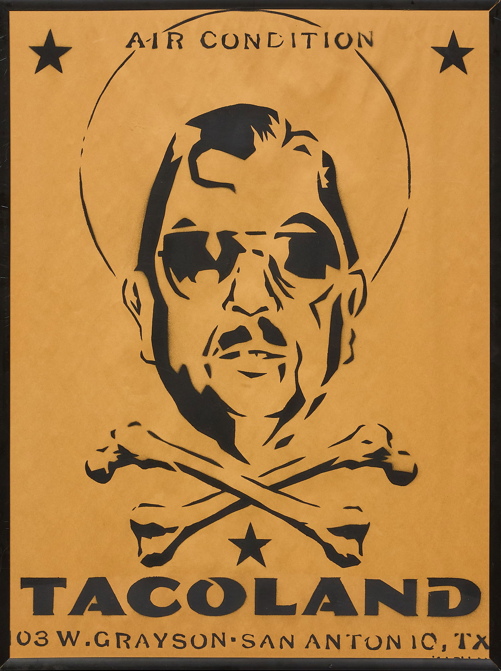 Framed Tacoland San Antonio Poster: Vintage framed poster advertising Tacoland, the historic bar and nightclub in San Antonio, Texas, from 1965-2005height 24.5 in. x width 18.5 in.Provenance: Property from a San Antonio, Texas antiques