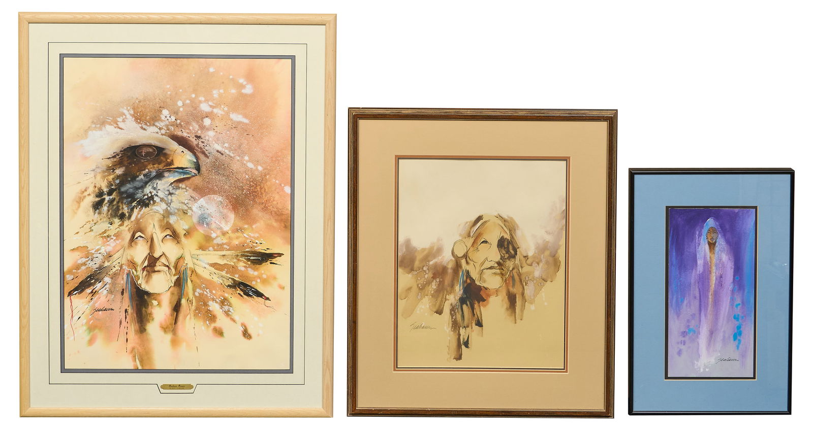 Bert Seabourn, (3) Originals: Bert Dail Seabourn (Oklahoma, b. 1931), three (3) original watercolor paintings depicting Southwestern subject matters, each signed and framed; to include "Indian Giver", "Crow