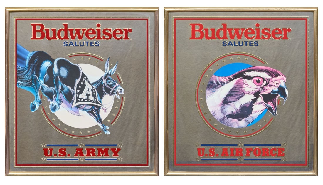 Pair of Budweiser Salutes Mirror Signs (1 of 4)