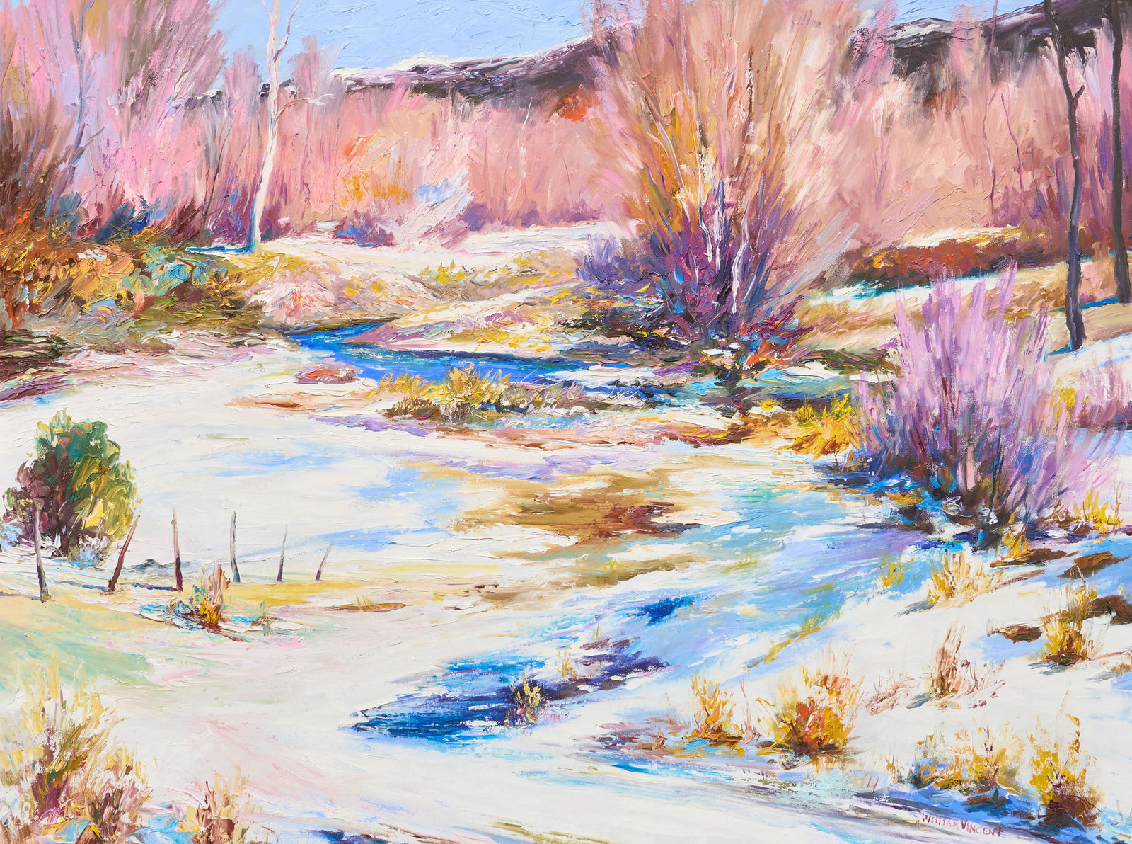 William Vincent, "Silence of Snow": William Vincent (Amer., 1939-2004), "Silence of Snow", oil on pure Belgian linen, signed lower rightsight: 30 x 40 in., frame: 38.5 x 48.5 in.Provenance: Property deaccessioned