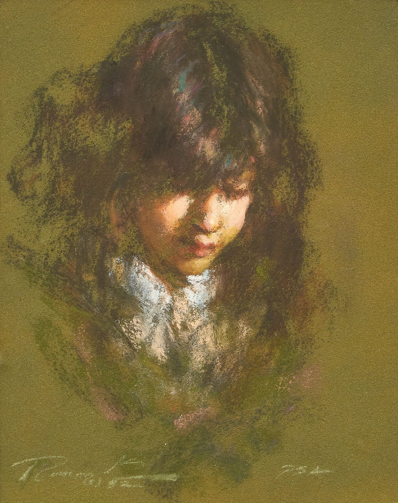 Ramon Kelley, "Little Lena": Ramon Kelley (Amer., b. 1939), "Little Lena", pastel, signed lower left, inscribed on the verso with signature, title, medium, date (1982), and size; with original Dodson