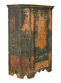 Rustic Painted Armoire: Rustic armoire with single door, and single drawer, and distressed green paint finish height 70 in. x width 53 in. x depth 26 in.