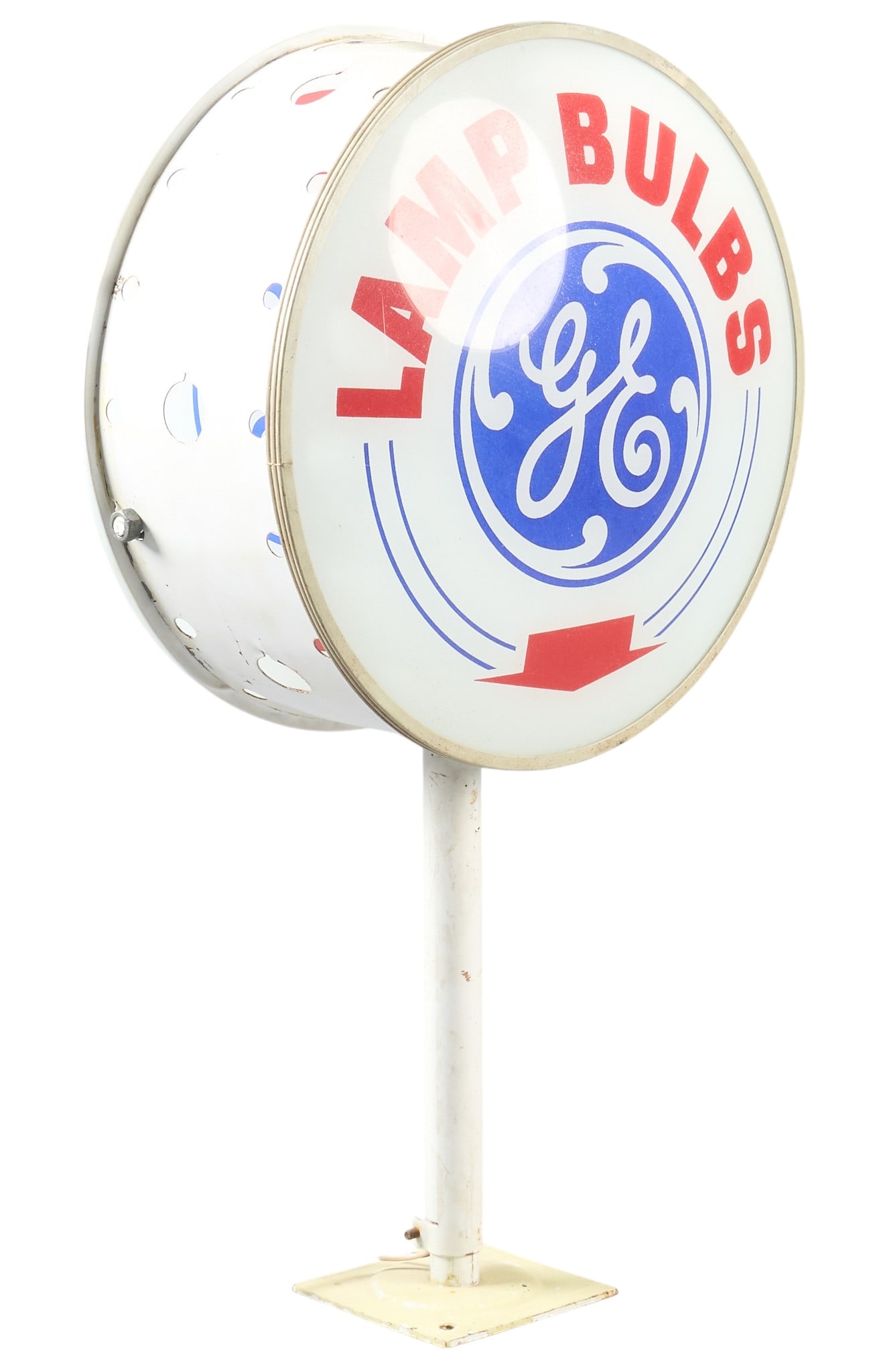 General Electric Lighted Sign: General Electric lighted sign, double-sided with metal stand, in working conditionheight 22 in. x width 12 in. x depth 5 in. Provenance: Property from a home in Azle, Texas