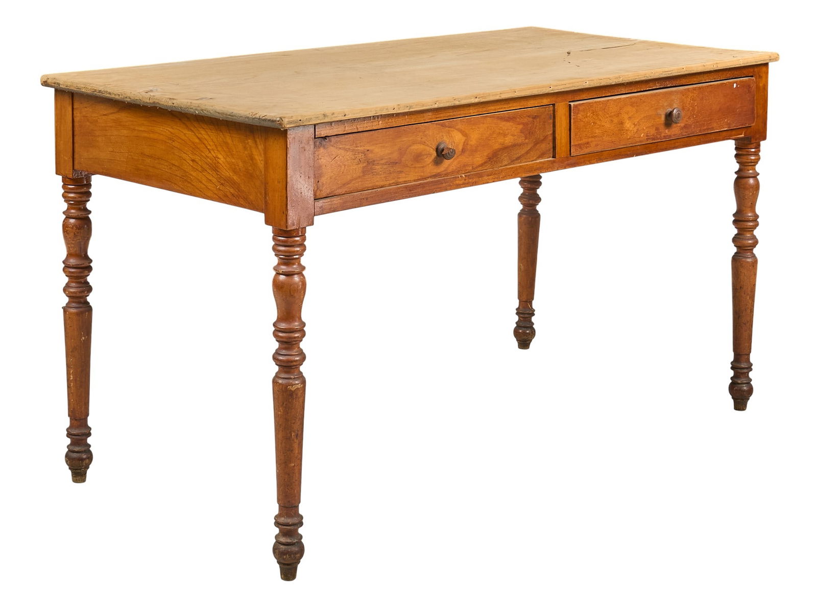 Rustic Turned Desk: Rustic desk with two drawers, supported on turned legsheight 30 in. x width 55 in. x depth 27.5 in. Provenance: Property from a home in San Antonio, Texas 