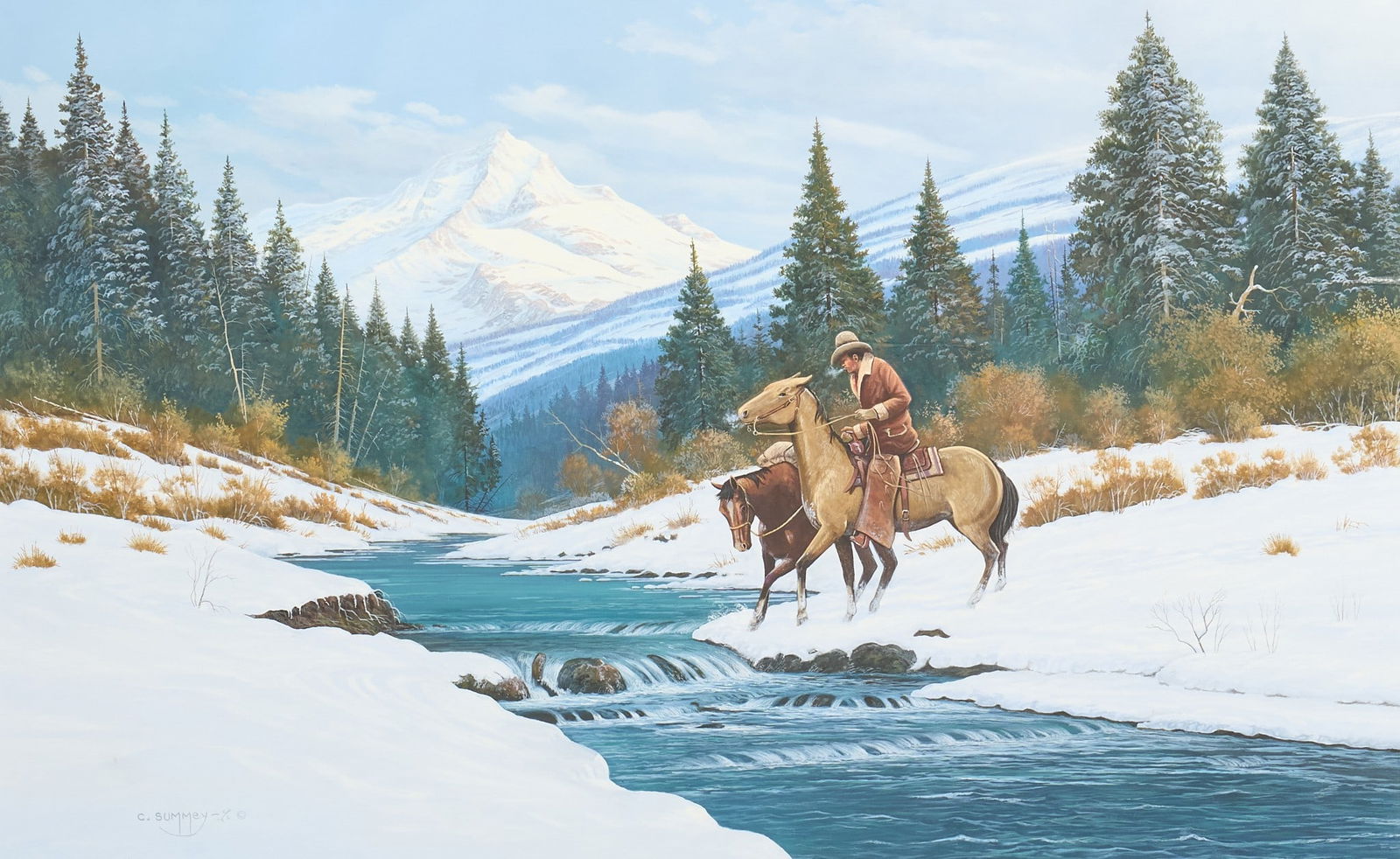 Charles Summey, "Winter Crossing": Charles C. Summey (Arkansas / Missouri, b. 1936), "Winter Crossing", oil on canvas, signed lower leftsight: 30 x 48 in., frame: 44 x 62 in.Provenance: Property deaccessioned from a