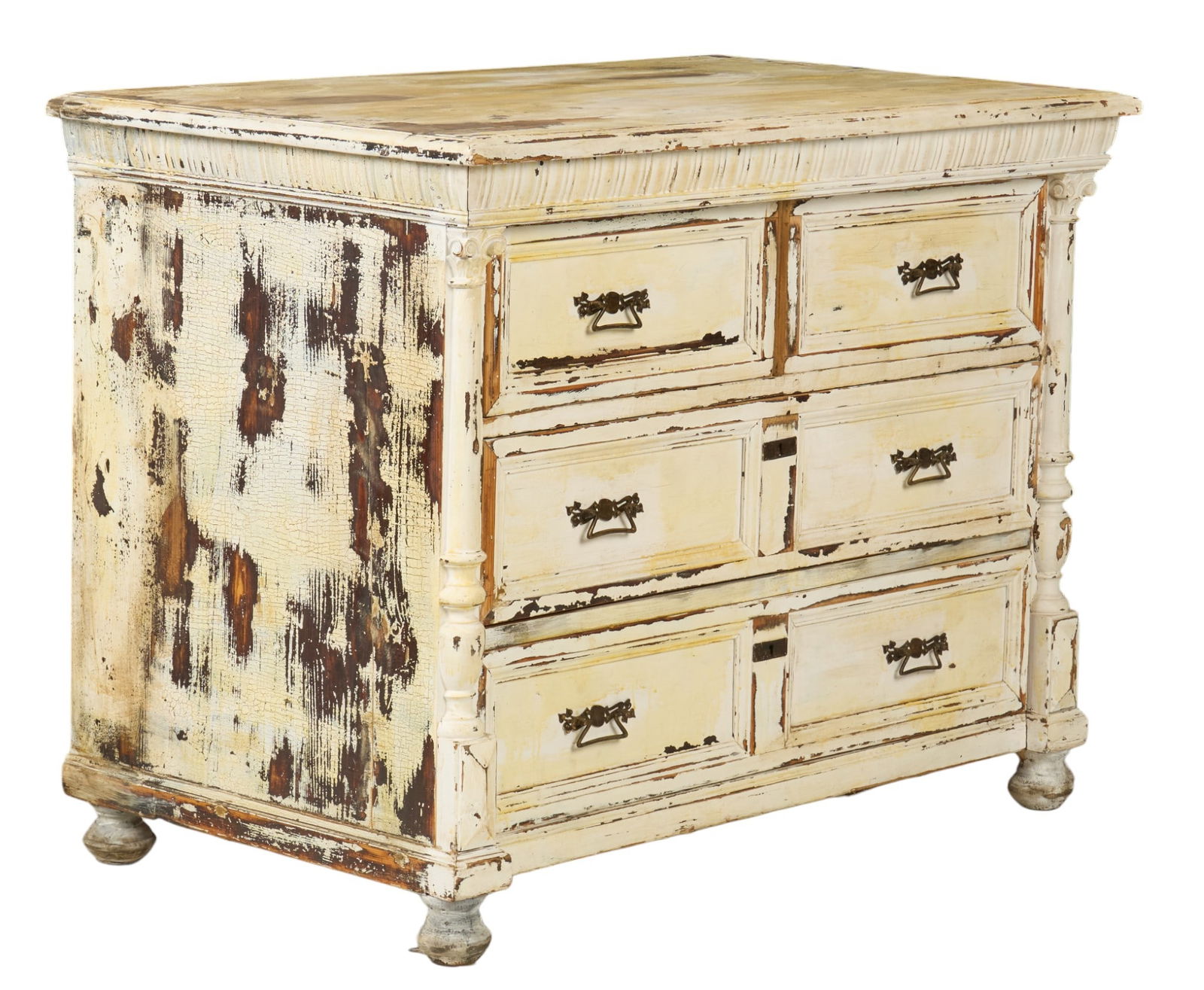 Rustic Dresser: Rustic dresser with six drawers, and distressed white paint finish height 37.5 in. x width 28 in. x depth 48 in. 