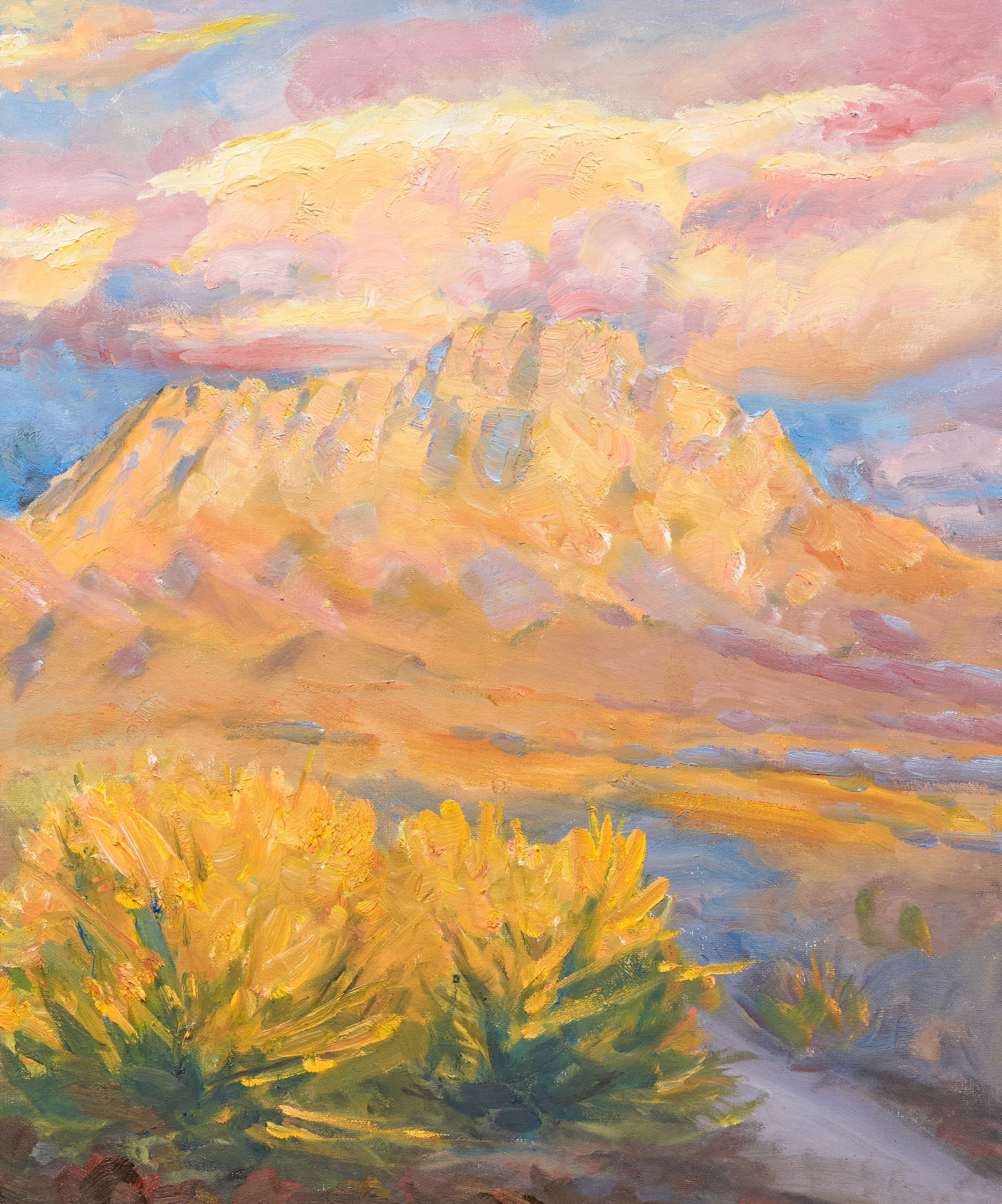 Bohuslav Rattay, "Golden Desert Glow": Bohuslav Rattay(Texas, 20th-21st C.), "Golden Desert Glow", oil on canvas, inscribed on the verso with signature, title, medium, size, and date (2025)sight: 24 x 20 in., frame: