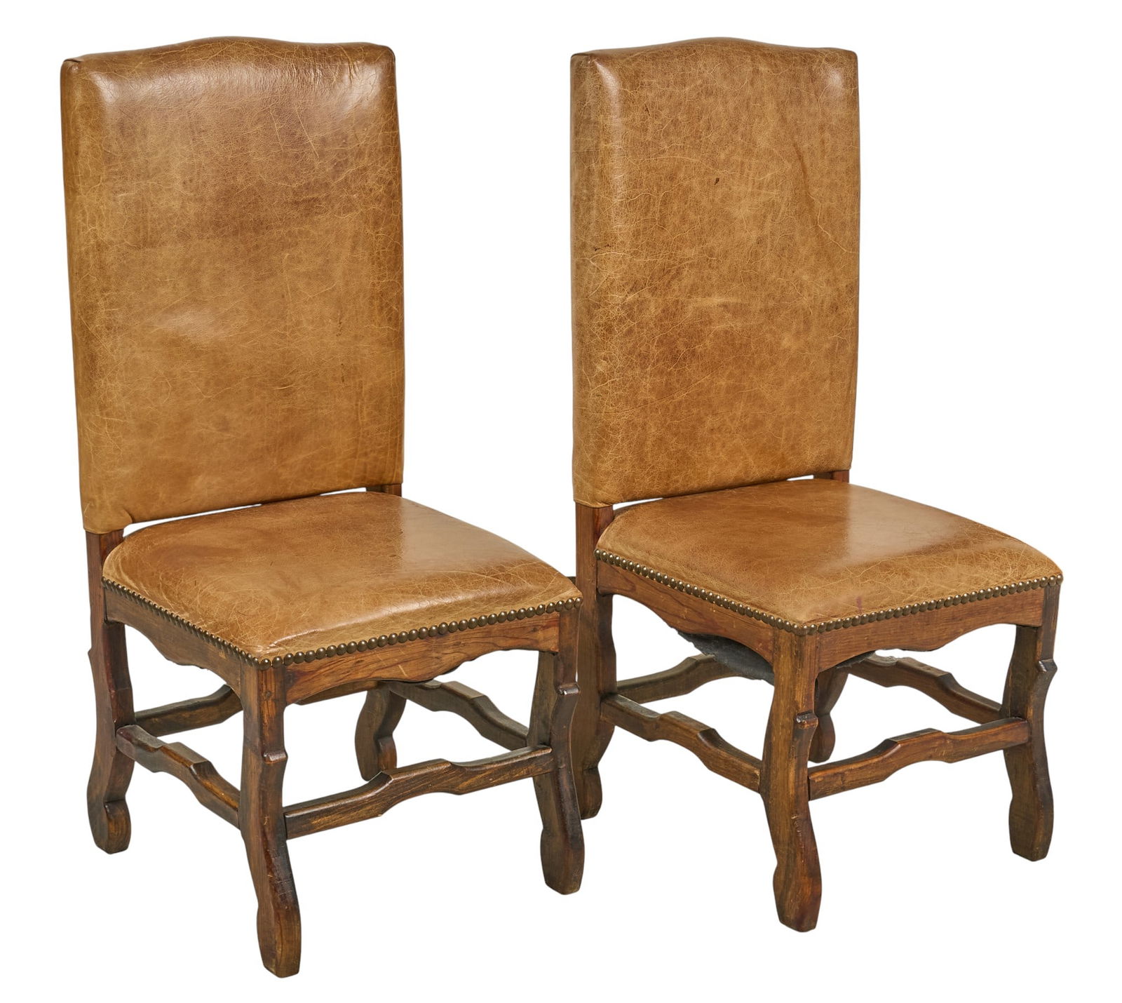Pair of Bernhardt Hair on Hide Chairs: Pair of Bernhardt high back chairs with leather and hair on hide upholsteryheight 47 in. x width 20 in. x depth 22 in. Provenance: Property from a home in San Antonio, Texas 