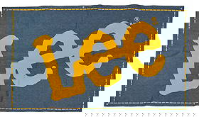 Lee Denim Banner: Single-sided denim banner for American jean brand Lee 3 ft. 1 in. x width 5 ft. 2 in. Provenance: Property from a New Braunfels, Texas collector of vintage signage
