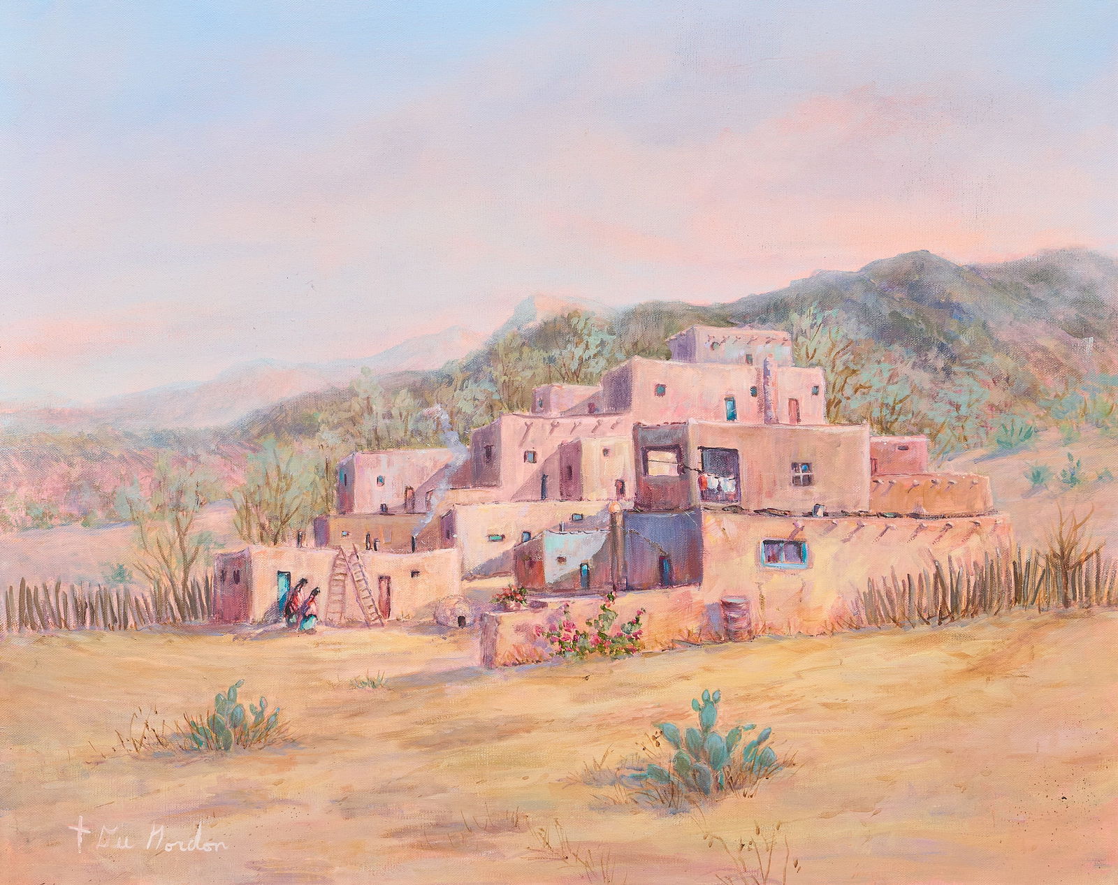 Dee Gordon, "Pueblo Morning": Derlyn "Dee" Gordon (Texas, 1927-2015), "Pueblo Morning", oil on canvas, signed lower left, titled and dated on the verso, 1988sight: 24 x 30 in., frame: 30 x