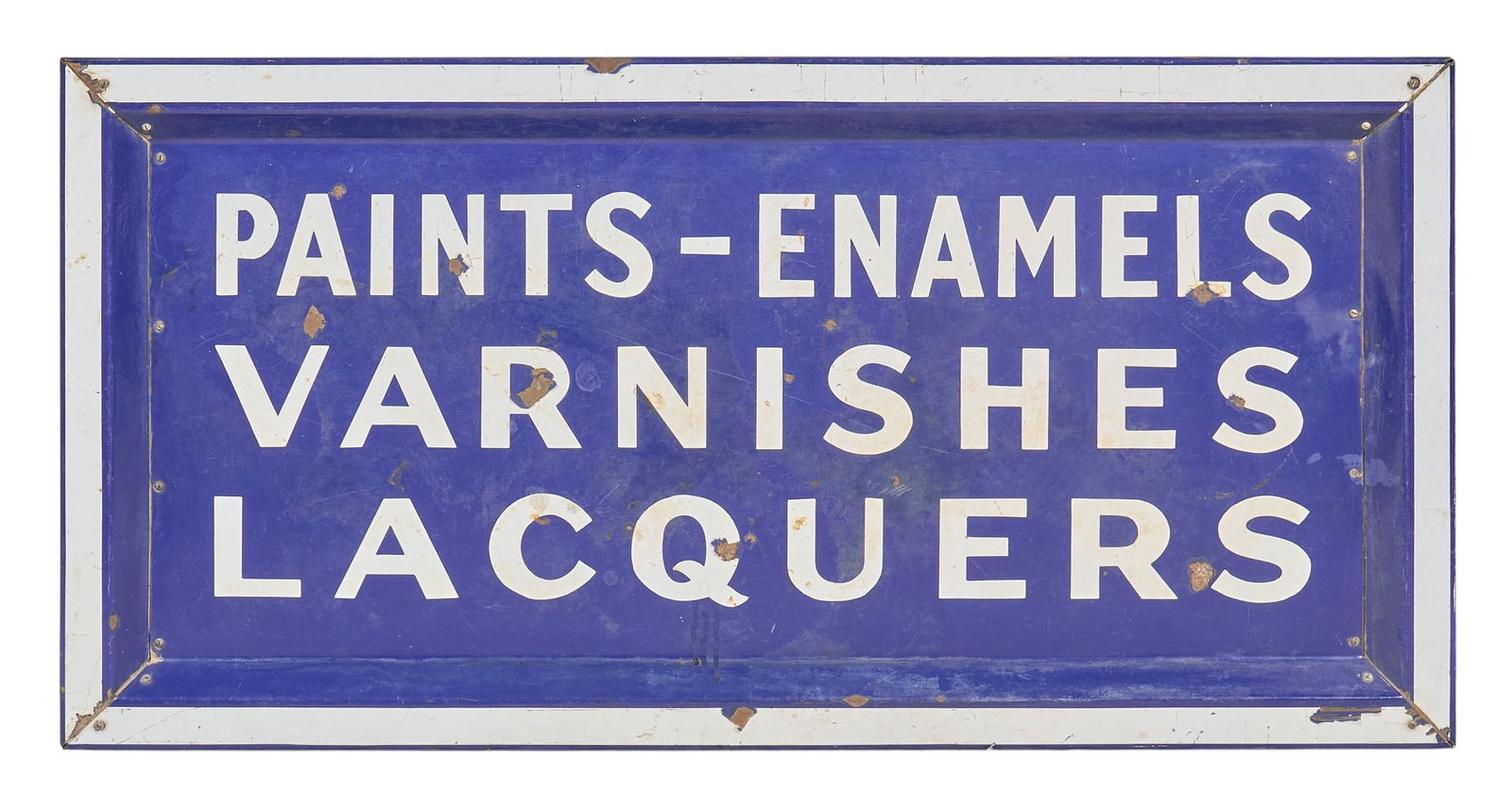 Porcelain Metal Shop Sign: Vintage single-sided porcelain shop sign, circa 20th centuryheight 24 in. x width 48 in in. x depth 1.5 in. Provenance: Property from a home in Azle, Texas