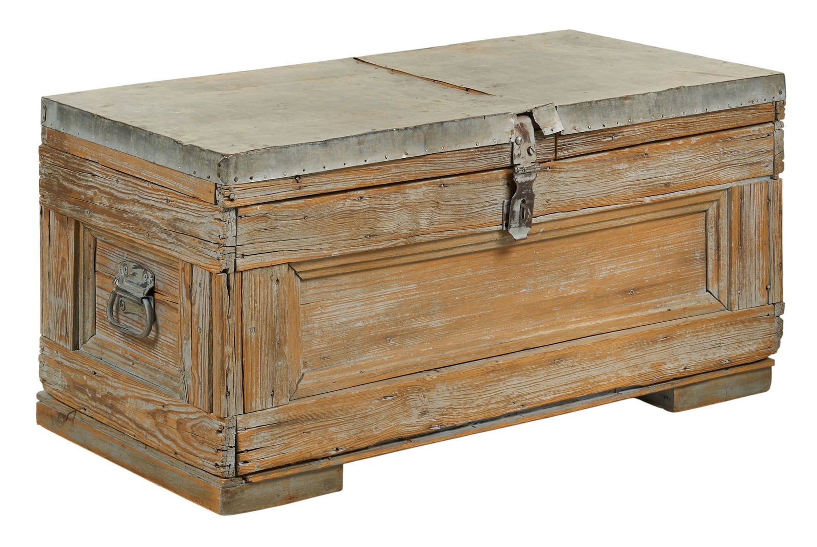 Rustic Trunk: Rustic trunk with wooden body with metal trim, and hinged topheight 18 in. x width 36 in. x depth 19 in. Provenance: Property from a home in Dallas, Texas