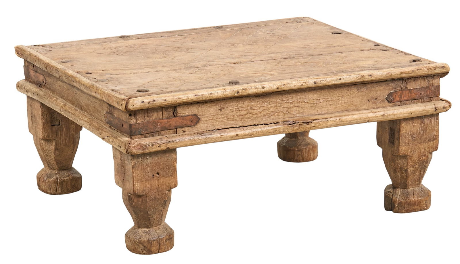 Antique Low Table: Antique square low table with wood and iron construction, circa 19th century height 10 in. x width 24 in. x depth 21 in. Provenance: Property from a home in San Antonio, Texas 