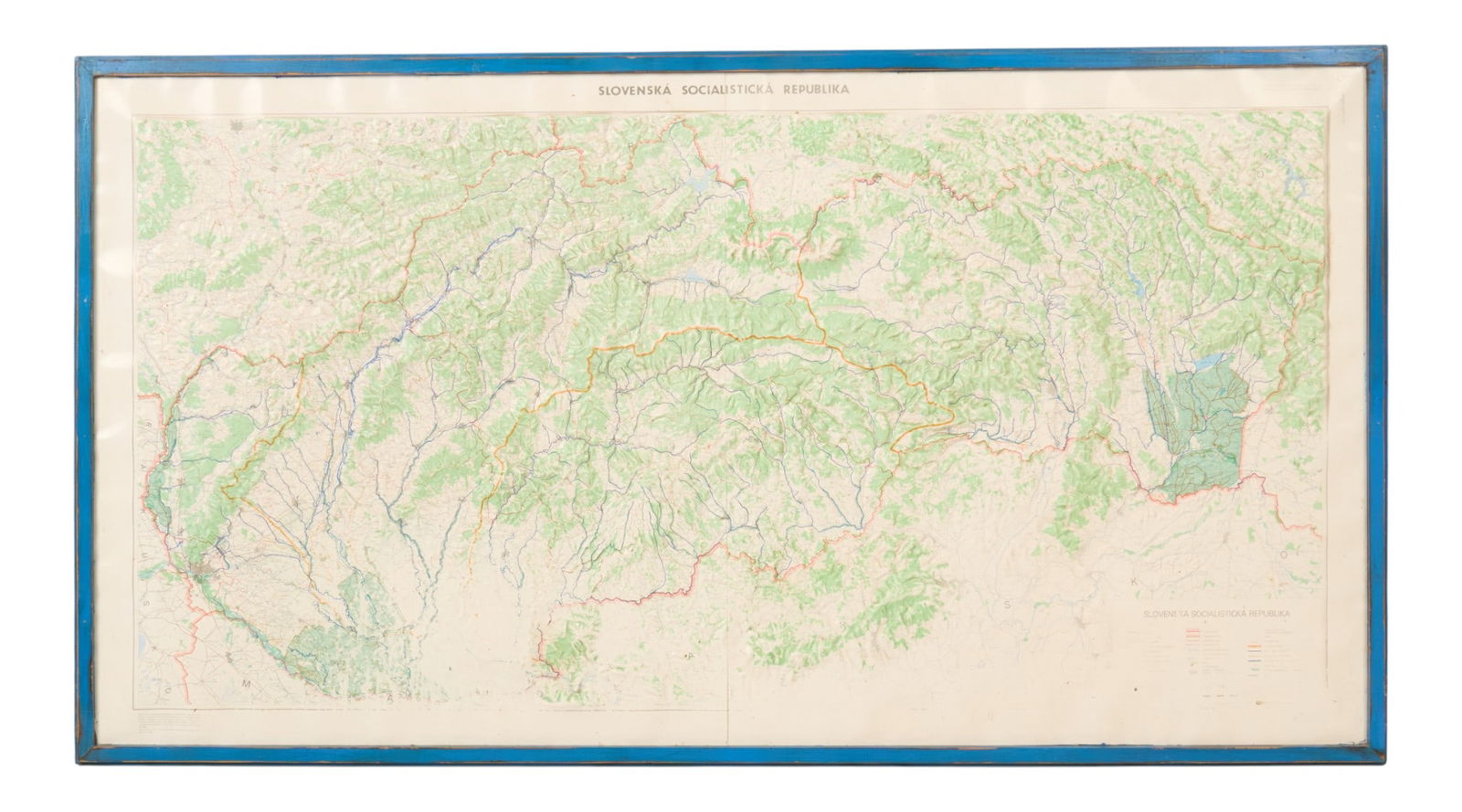 Framed Topographic Map of the Danube Region: Framed topographic map of the Danube region, with detailed elevation and geographical informationheight 41 in. x width 74 in. x depth 1.5 in. 