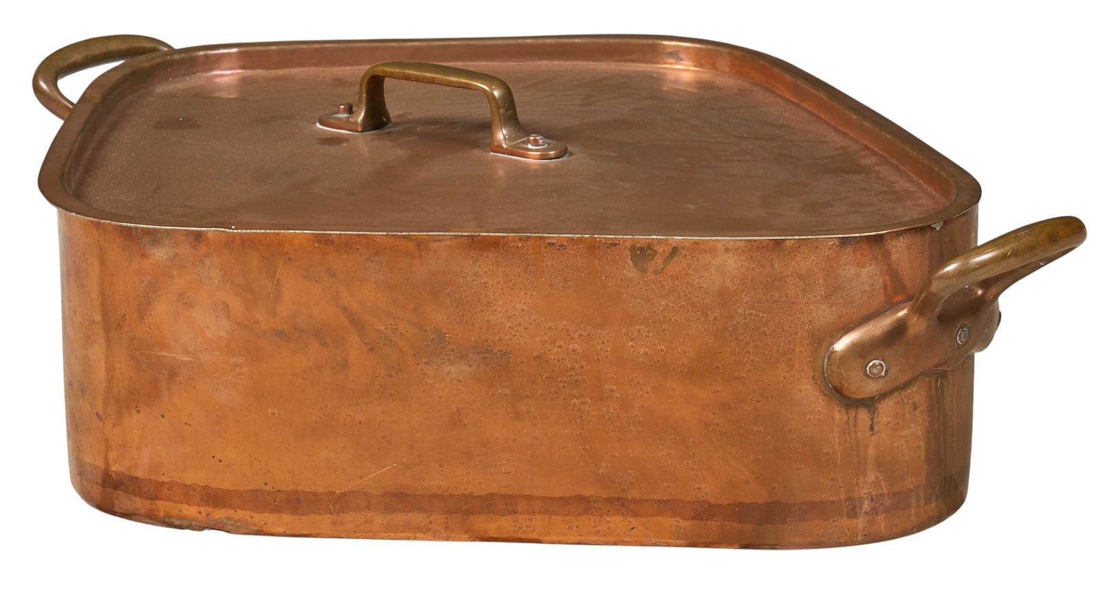 Vintage Copper Flounder Poaching Pan with Lid: Vintage copper fish or flounder poaching pan with lid and insert height 8 in. x width 29 in. x depth 4 in. Provenance: Property from a home in San Antonio, Texas 