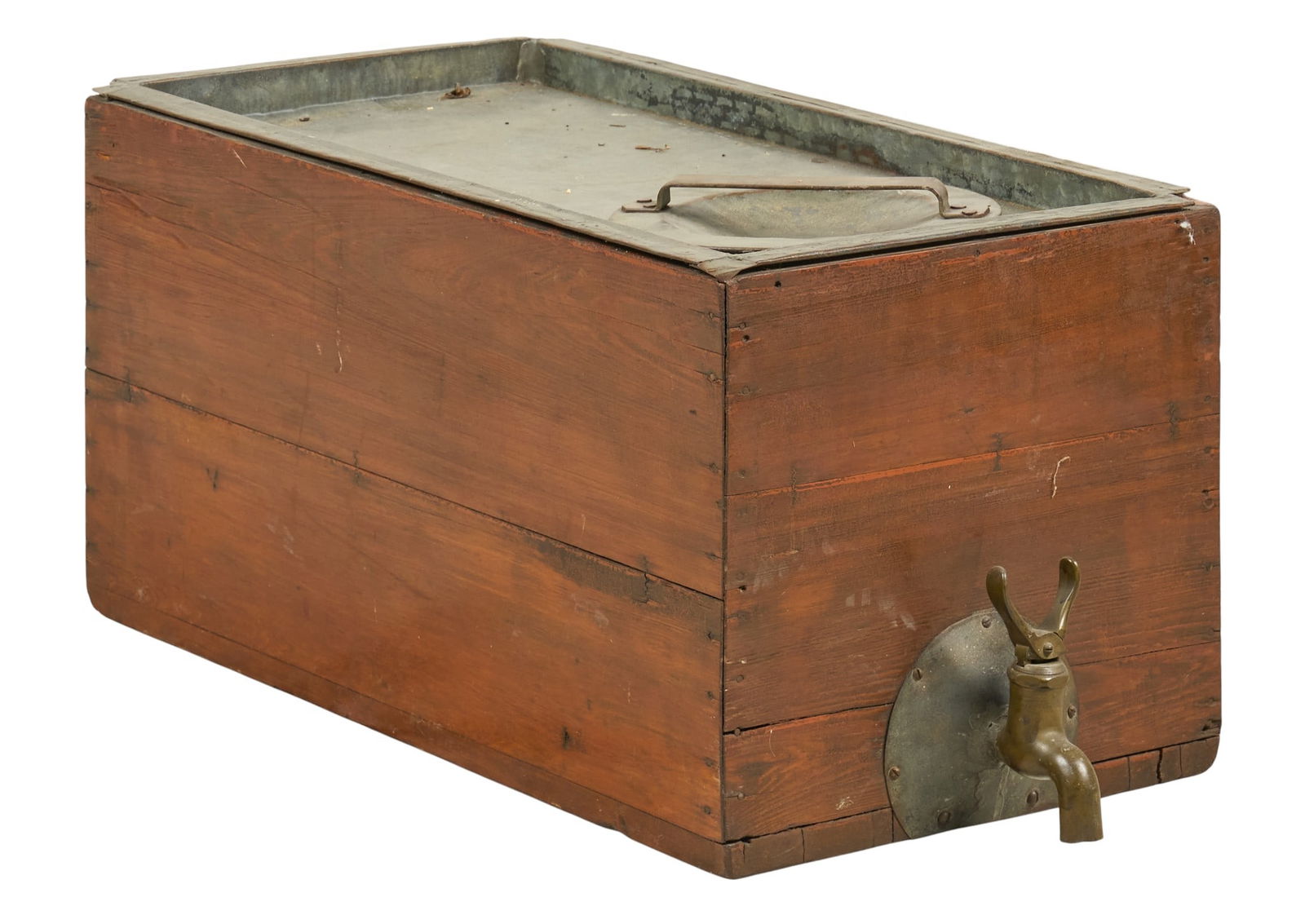 Vintage Water Cooler: Vintage galvized water cooler with wooden exteriorheight 13.5 in. x width 15 in. x depth 32 in. Provenance: Property from a home in Azle, Texas 