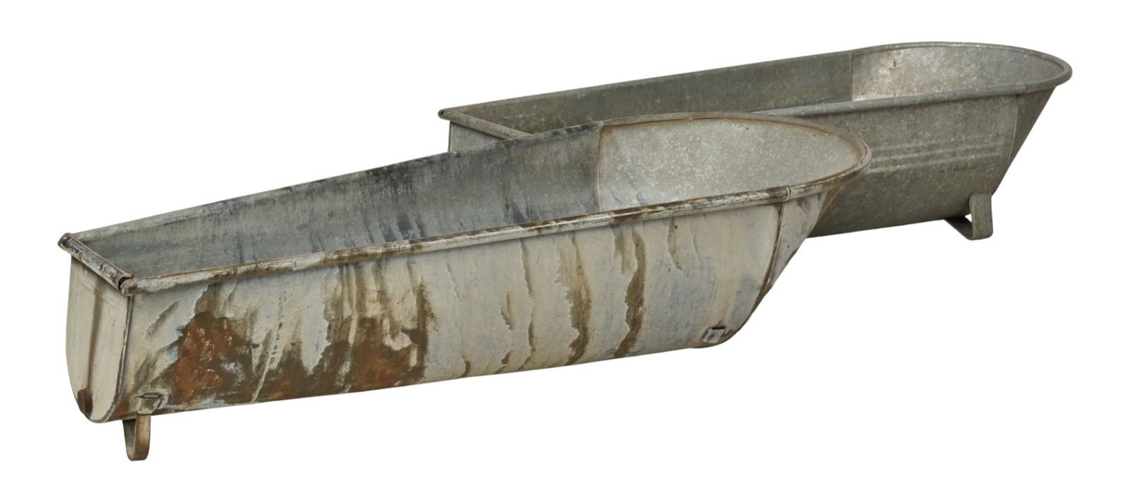 (2) Galvinized Washtubs: Two galvinized metal washtubsheight 16 in. x width 67 in. x depth 27 in. / largest 