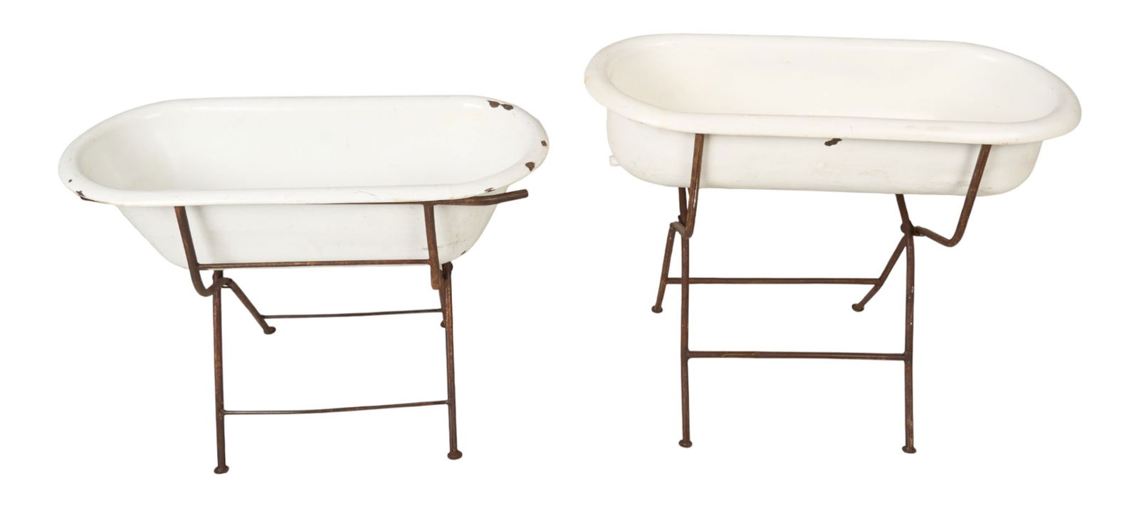 (2) Enamel Tubs on Stands - 3