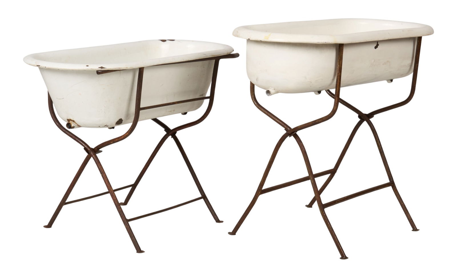 (2) Enamel Tubs on Stands - 4