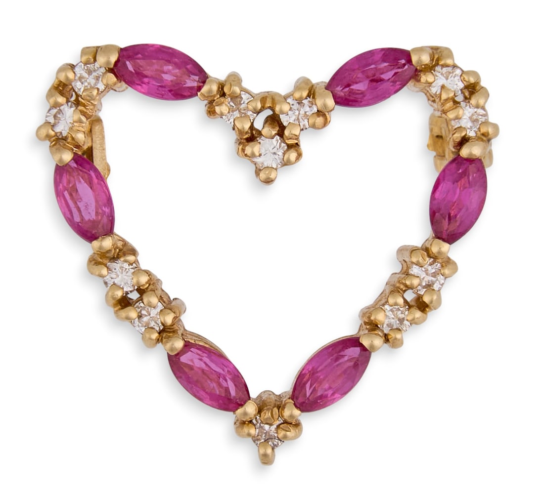 14K Ruby Diamond Heart Pin (1 of 3)