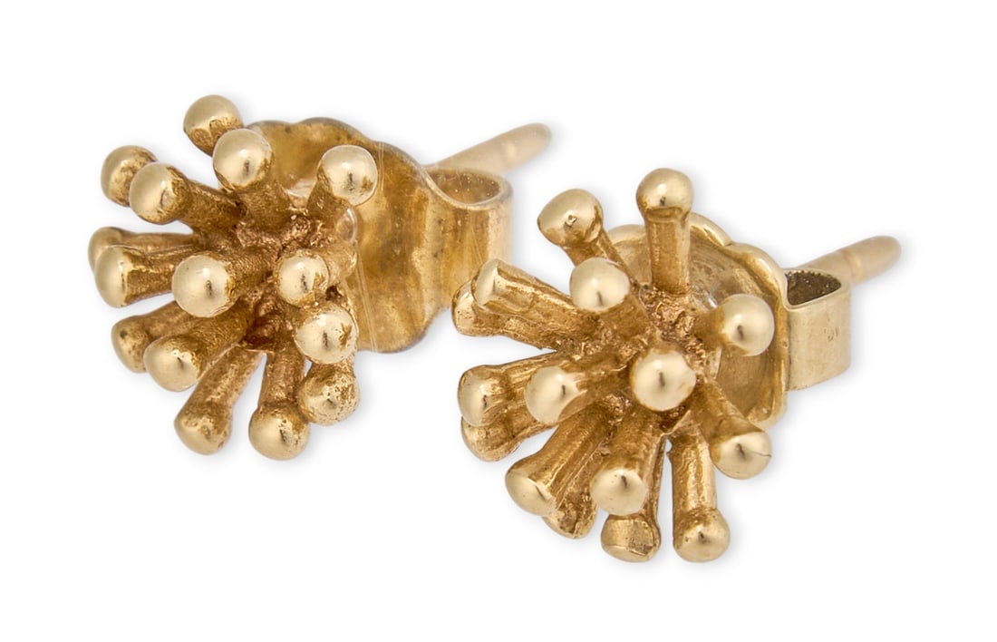 14K Starburst Earrings: Pair of 14K yellow gold freeform earrings with starburst motif, marked "14k" on earring backTotal weight: 1.7 g Provenance: Property from the home of a long time San Antonio,