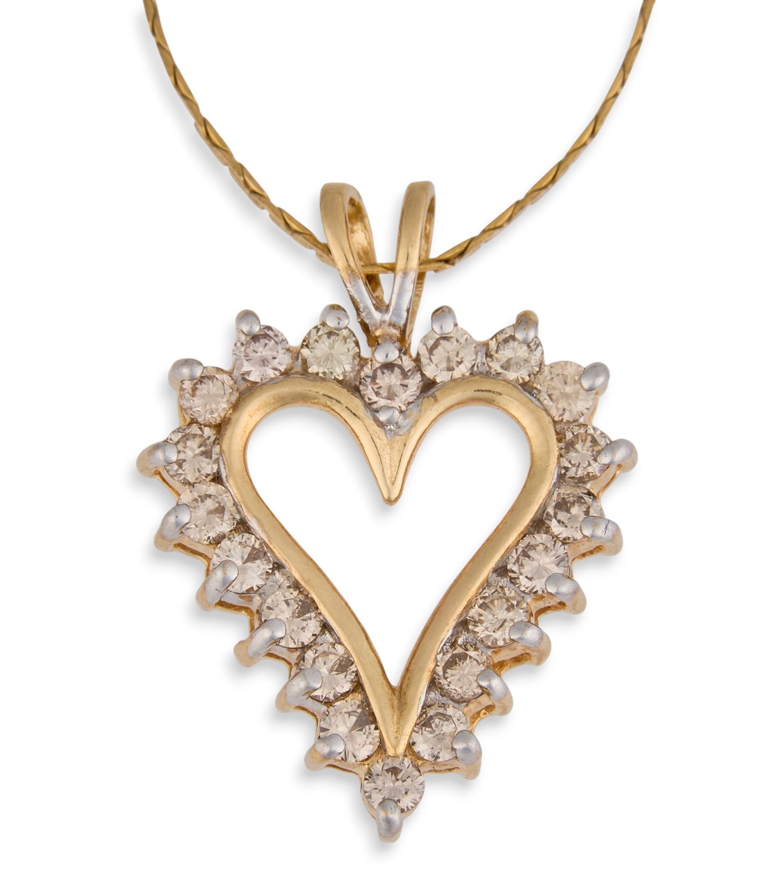 10K Diamond Heart Pendant Necklace: 10K yellow gold heart pendant necklace, with diamond details to pendant, pendant and clasp marked 10KLength: 18 in. Total weight: 4.8 gProvenance: Property from a home in San Antonio, Texas