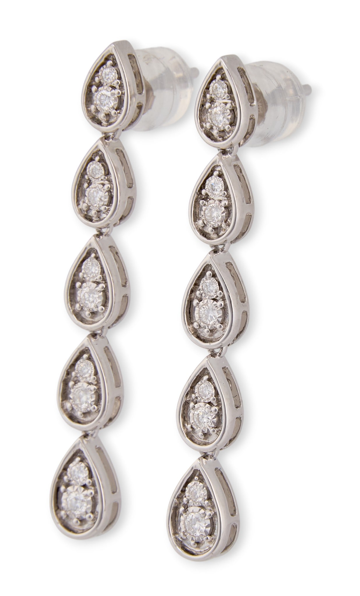14K Diamond Teardrop Earrings: 14K white gold diamond teardrop earrings, approximately 0.21 ctw, posts marked "585"Length: 1.45 in. Total weight: 3.1 gProvenance: Property from a home in San Antonio, Texas