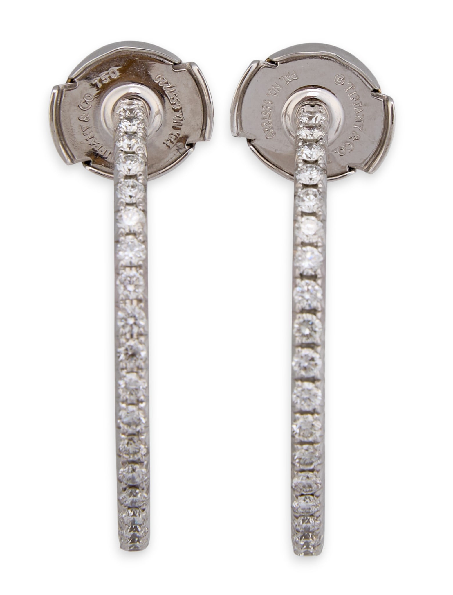 Tiffany & Co. 18K Diamond Metro Hoop Earrings: Tiffany & Co. 18K white gold Metro hoop earrings, with diamond details, marked "Tiffany & Co. 750 Belgium"Total weight: 4.2 gProvenance: Property from a home in Shavano