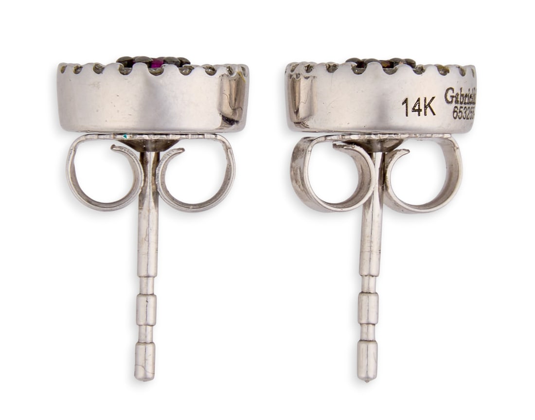 14K Ruby Diamond Cluster Studs - 3