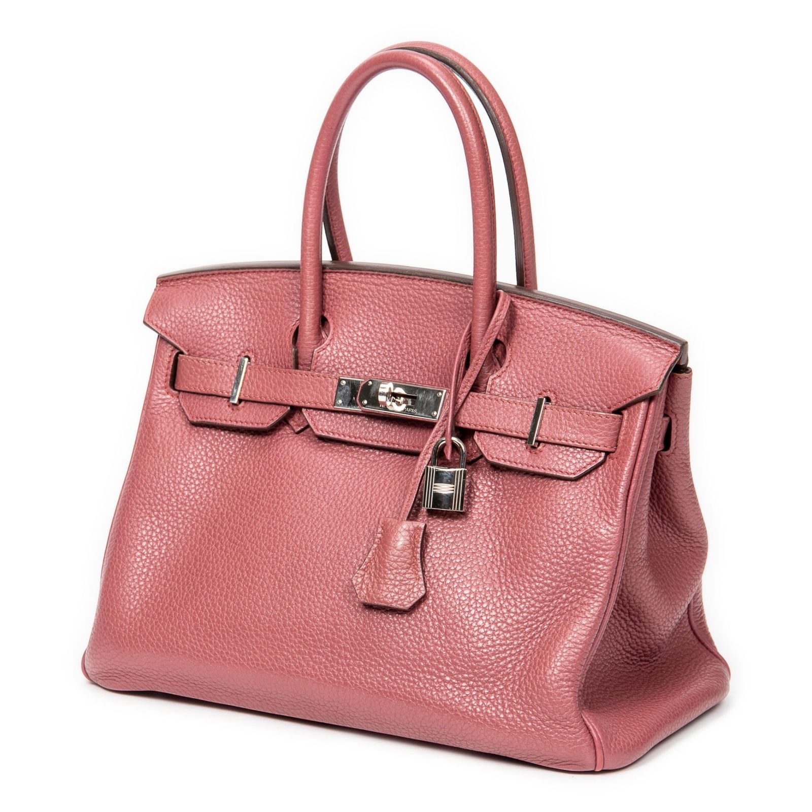 Hermes Birkin 30 Handbag: Hermes Birkin 30 handbag in Bois de Rose Clemence leather, with palladium hardware, stamped N in Square (2010), includes dustbag, cadenas, keys in clochette, rain cover, mini dustbag; third-party