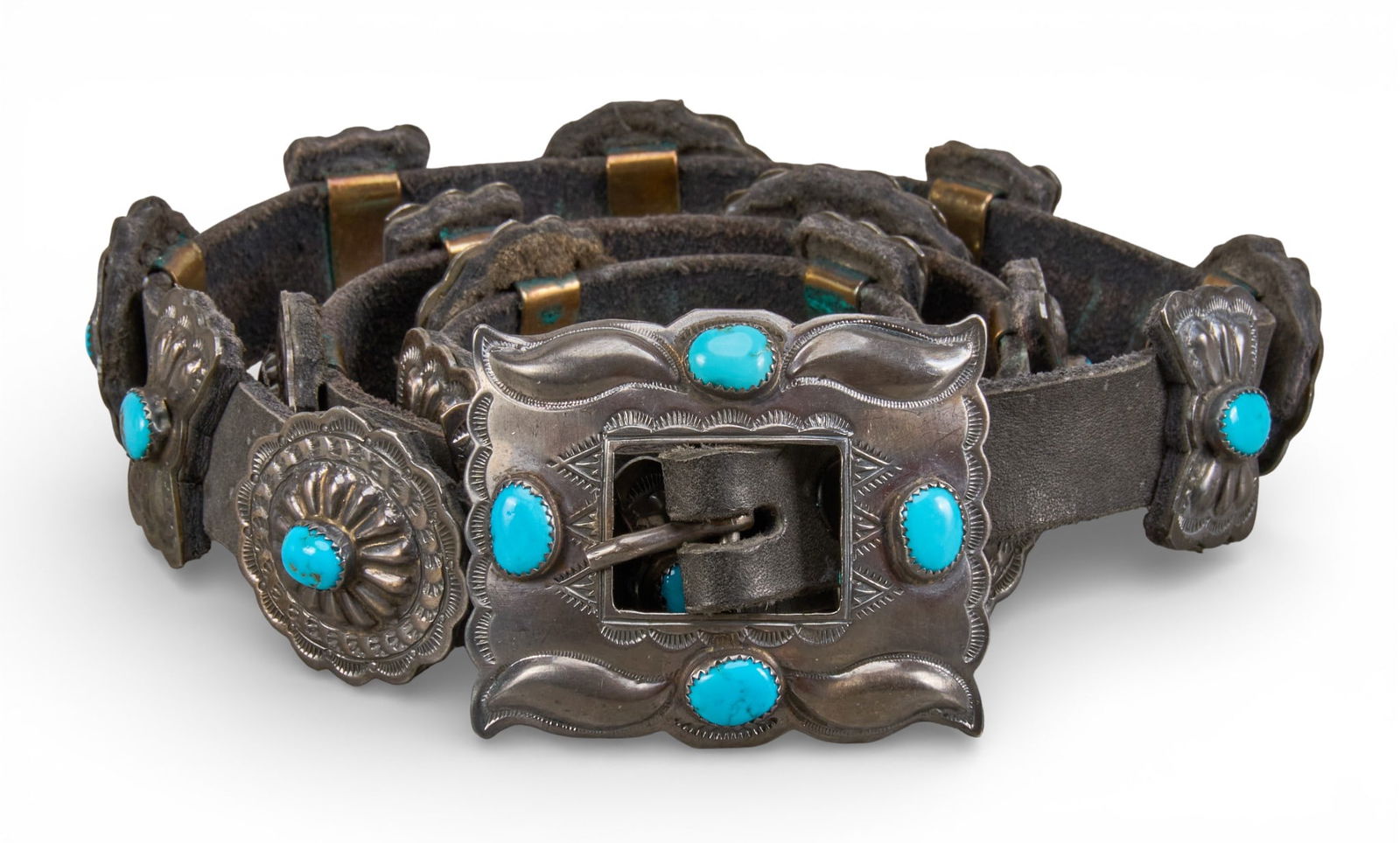 Vintage Petite Sterling & Turquoise Concho Belt (1 of 8)