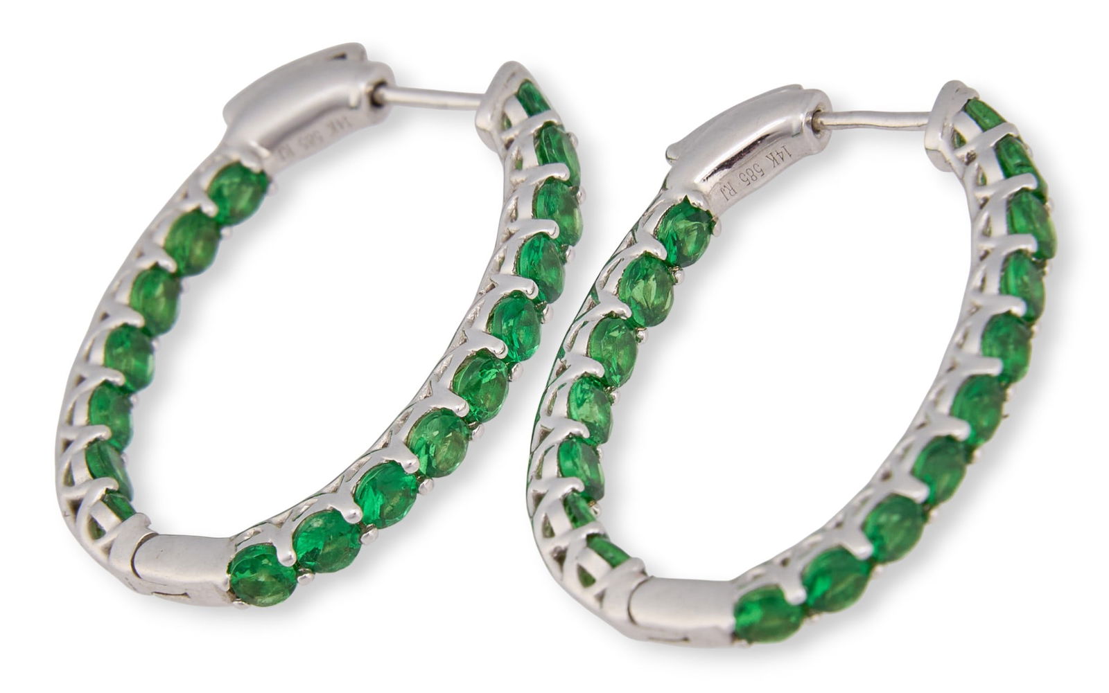 14K Hoop Earrings: 14k green diamond hoop earrings, tested Total weight: 4.0 g Provenance: Property from a North San Antonio, Texas collection