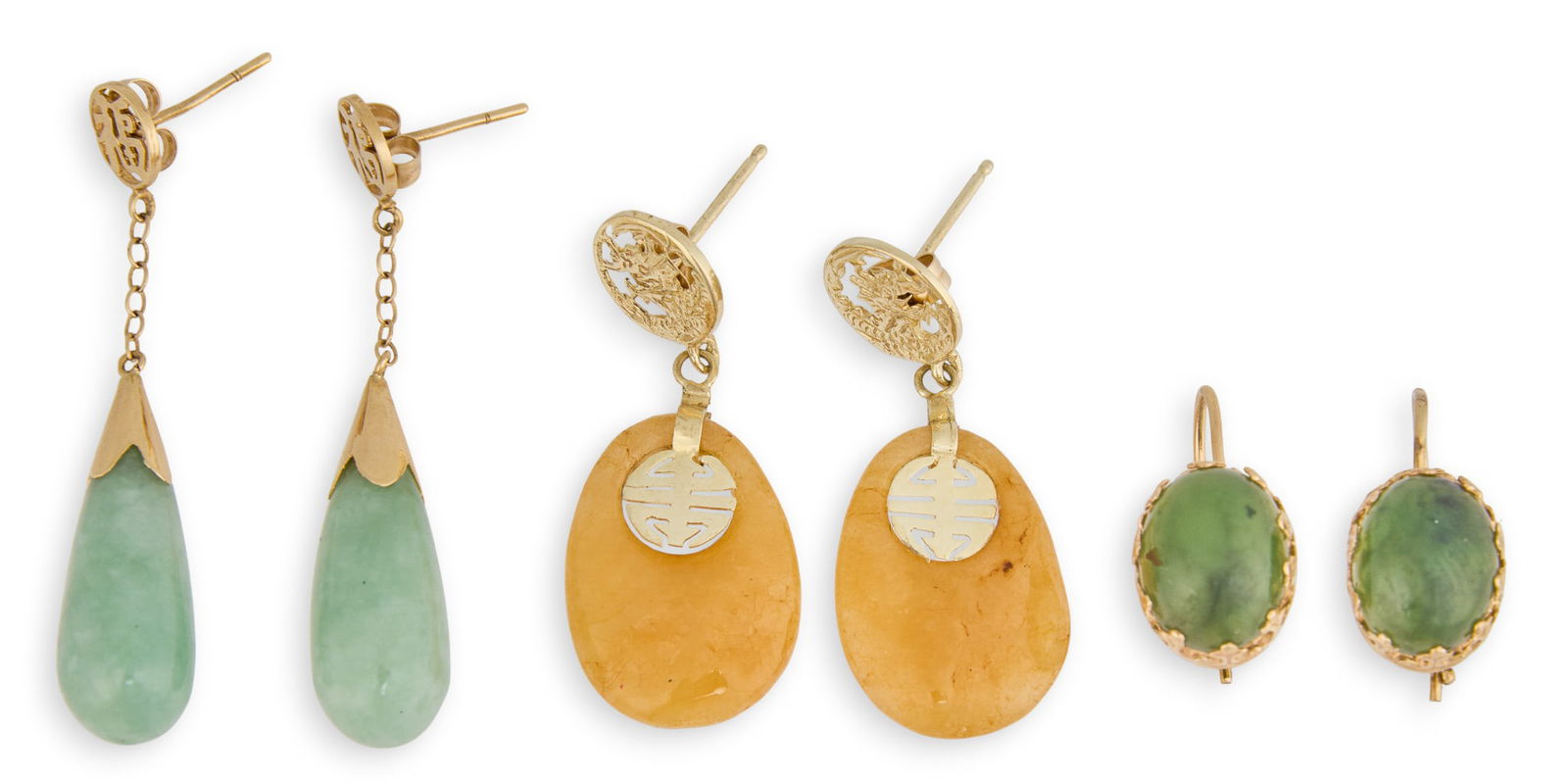 (3) Pairs of 14K Jade Earrings (1 of 5)
