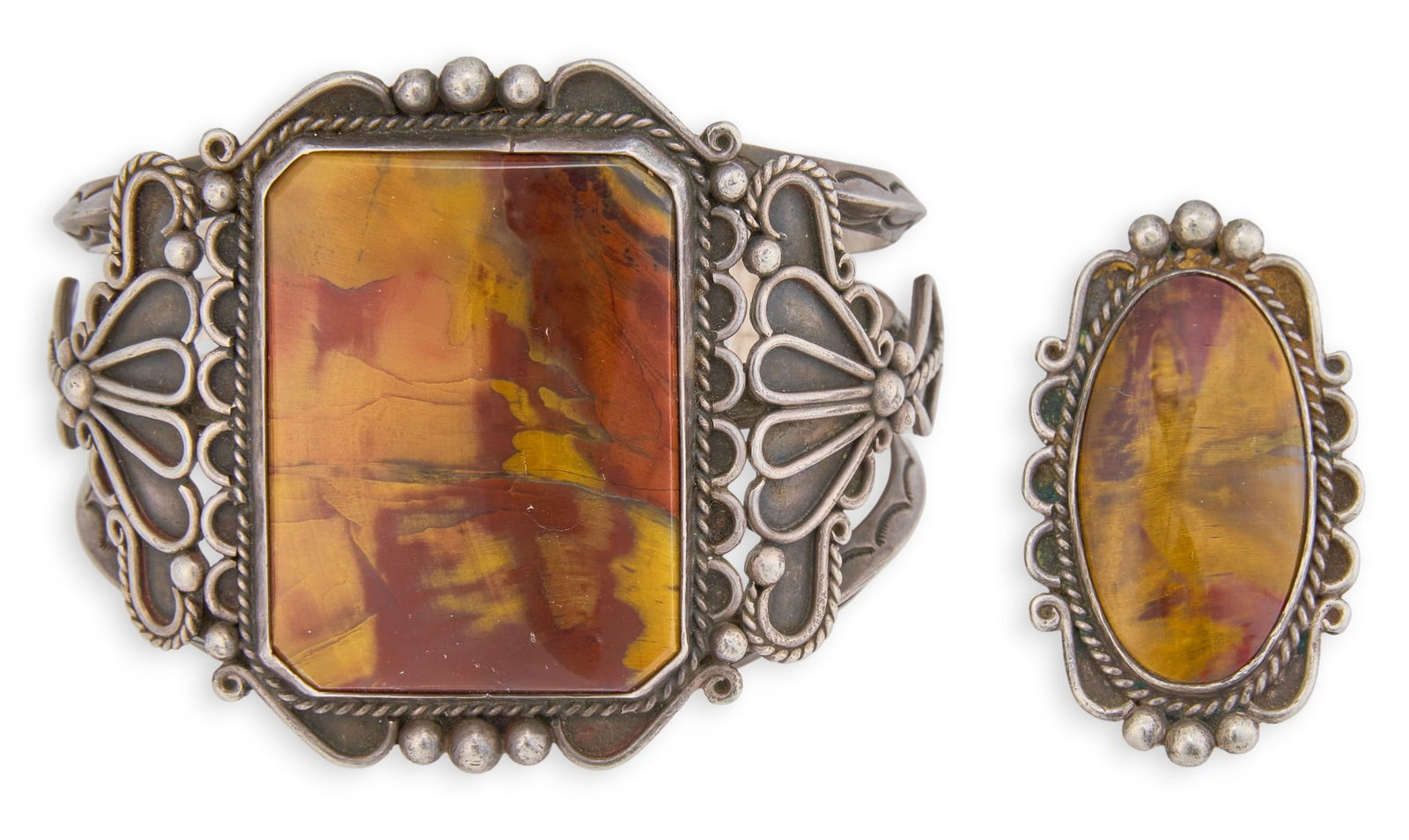 Vintage Navajo Sterling & Petrified Wood Cuff (1 of 4)
