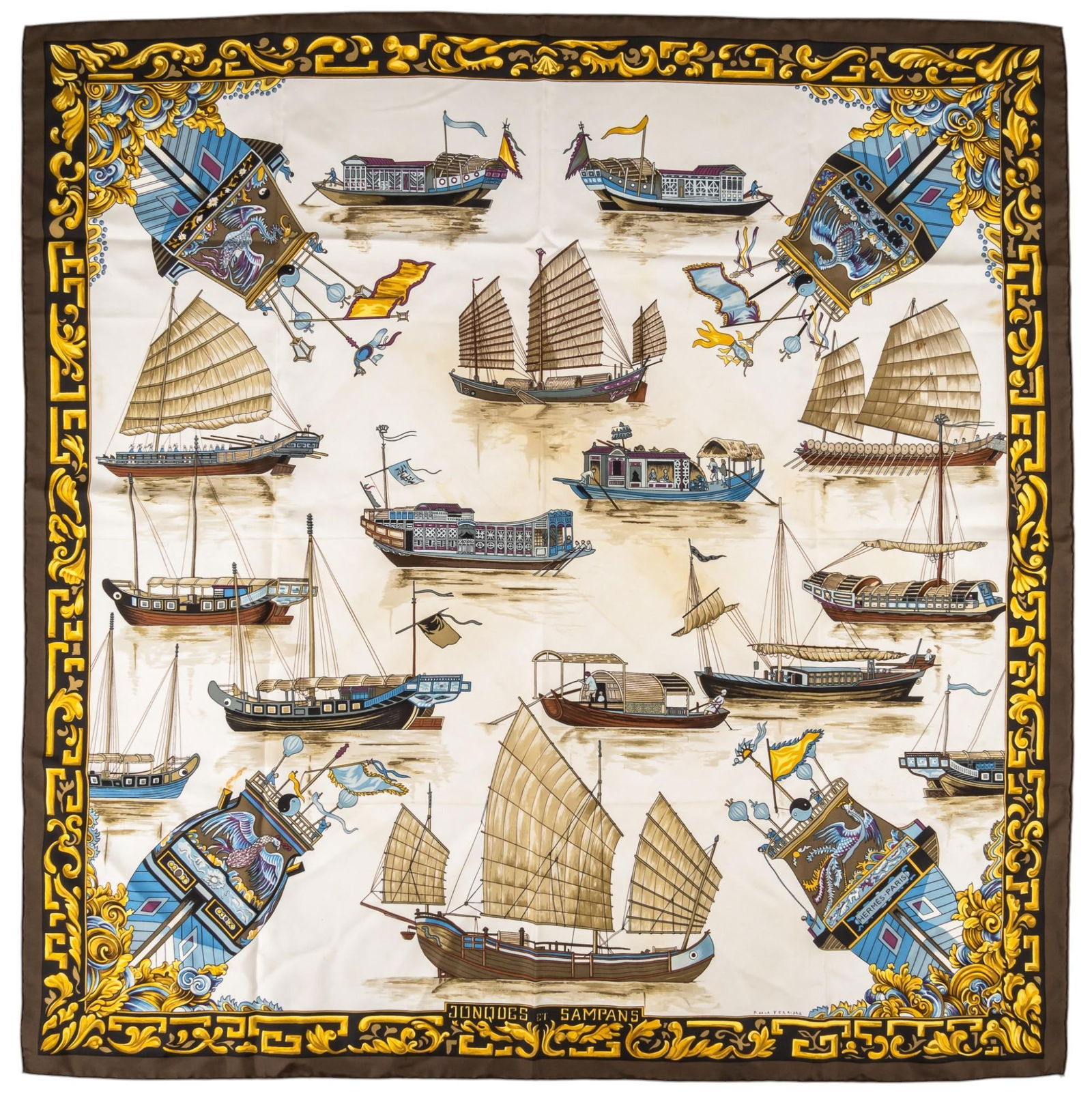 Hermes Jonques et Sampans Silk Scarf (1 of 6)