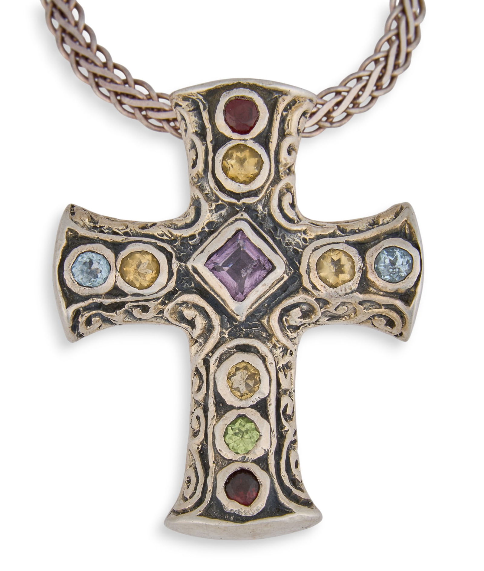Sterling & Multi-Stone Cross Pendant Necklace (1 of 4)