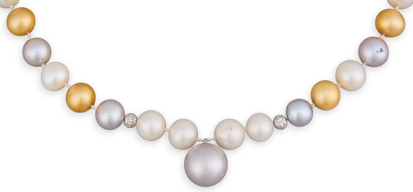 Multicolor Freshwater Pearl Necklace: Single strand multicolored freshwater pearl necklace with 14k yellow gold (tested) clasp Total weight: 39.8 g Provenance: Property from a North San Antonio, Texas collection