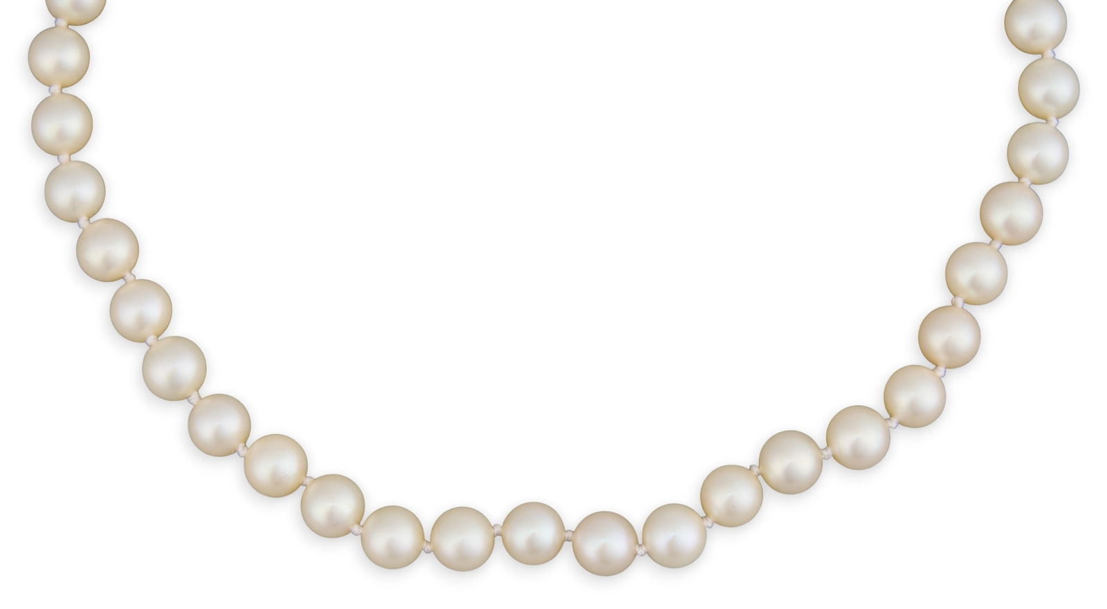 Mikimoto Pearl Necklace: Beaded Mikimoto pearl necklace with silver toned clasp, and small pearl detail to clasp Length: 17 in.Total weight: 22.1 g Provenance: Property from a home in San Antonio, Texas