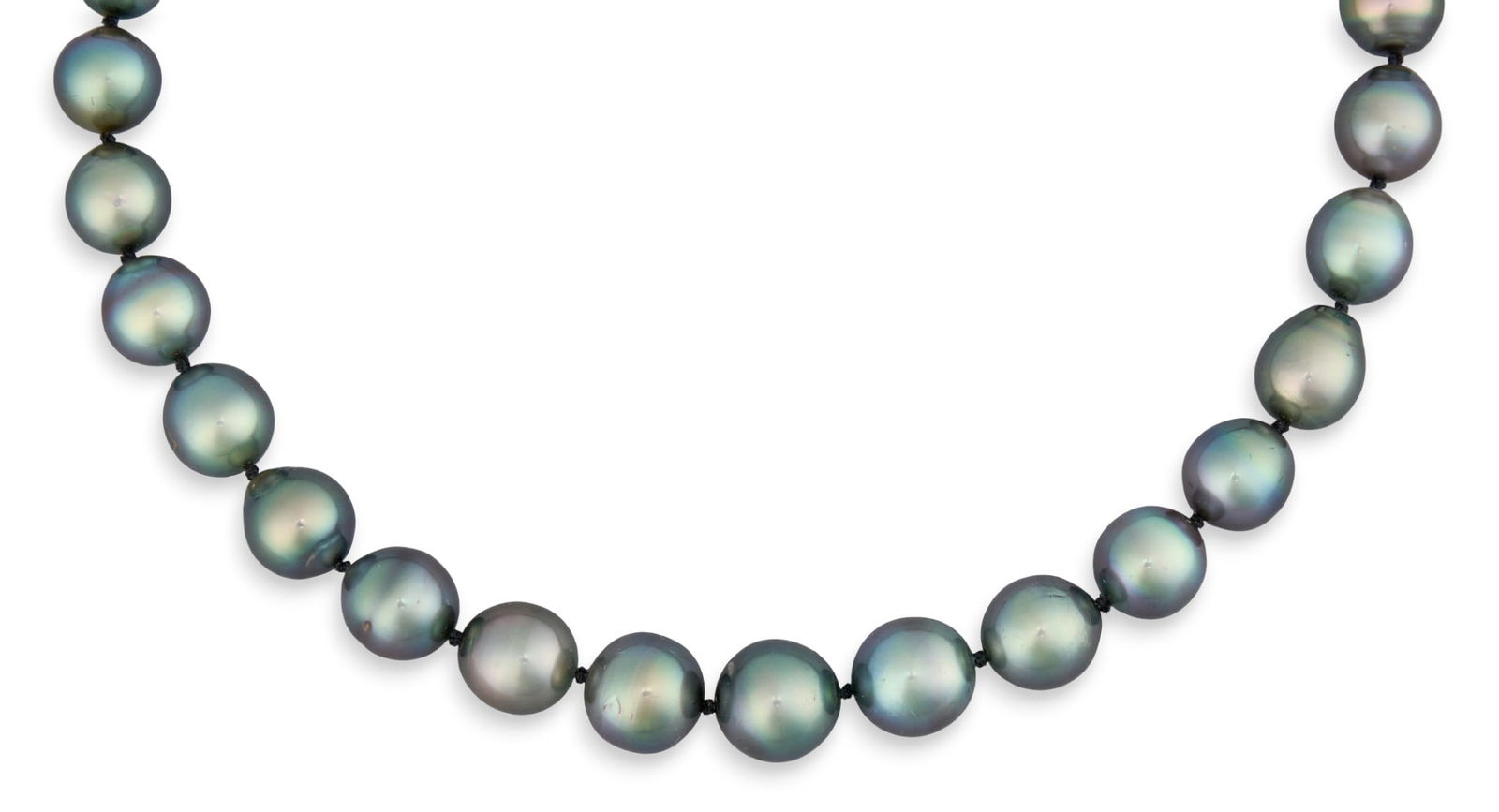 14K Gray Cultured Pearl Necklace: Gray cultured pearl necklace with magnetic 14K yellow gold clasp featuring diamond details, with approximate 0.4 ctw, and pearls ranging from 8-10mm, clasp marked "585"Length: 18.5 in.