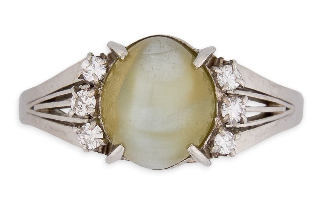 Platinum Cat's Eye Chrysoberyl & Diamond Ring (1 of 5)