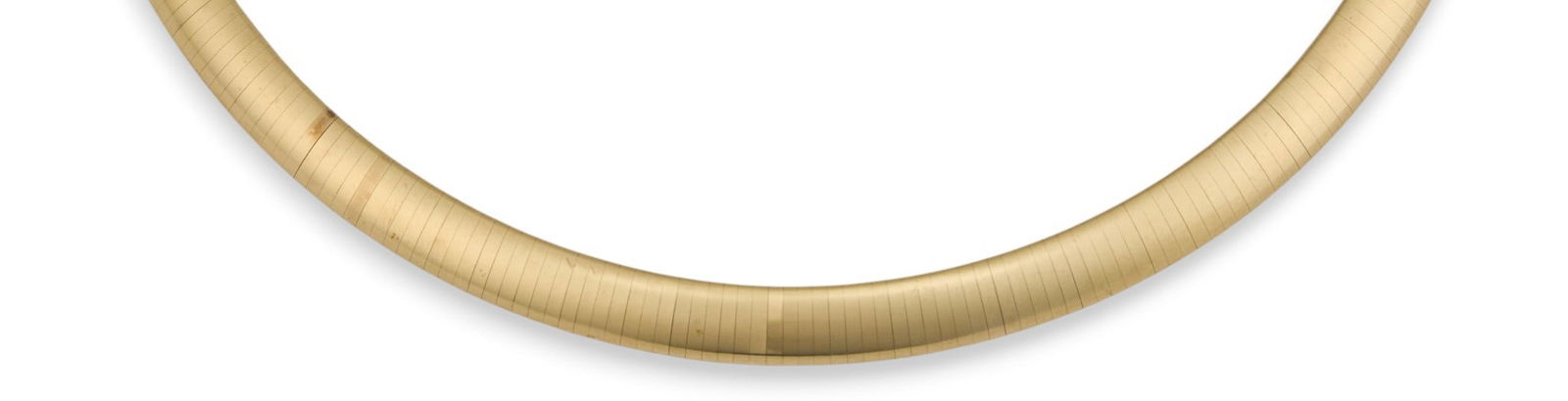 14K Omega Necklace: 14K yellow gold omega necklace, clasp marked "14K Italy"Length: 16 in. Total weight: 54.5 gProvenance: Property from a home in Bandera, Texas