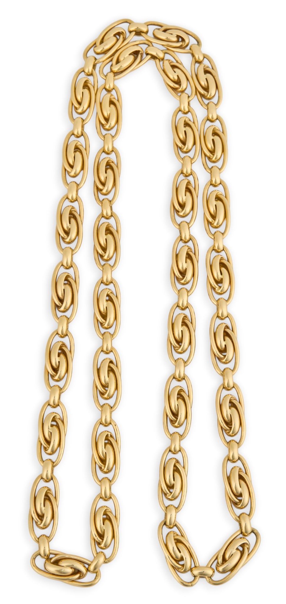 18K Fancy Link Chain: 18K yellow gold link chain necklace, marked "750"Length: 38 in. Total weight: 163.2 gProvenance: Property from a home in San Antonio, Texas