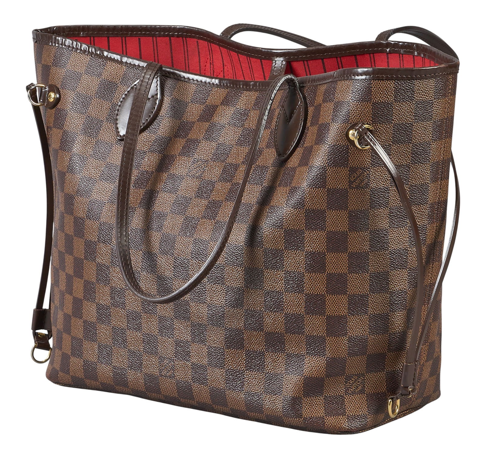 Louis Vuitton Neverfull MM Shoulder Bag: Louis Vuitton Neverfull MM shoulder bag of brown coated Damier evene with brown leather handles, and golden brass hardware, includes COA from Entrupy17 in. x 11 in. x 6.5 in.Condition A;