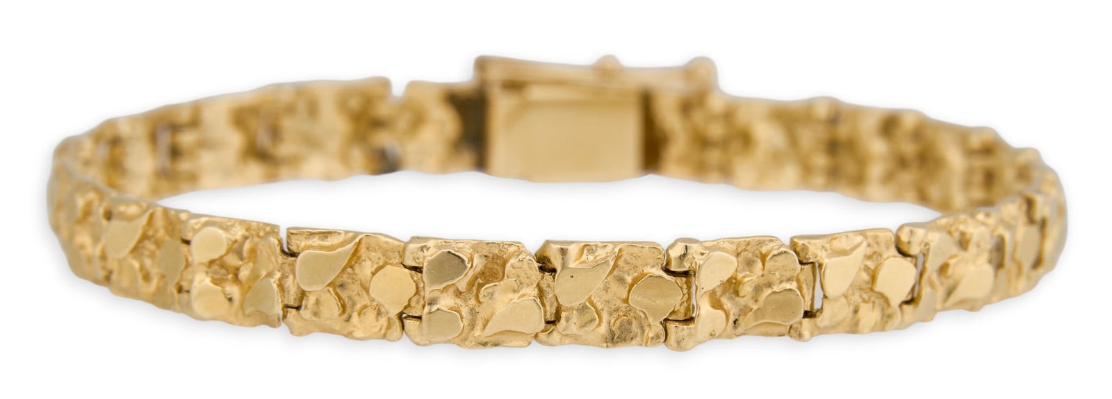 14K Textured Bracelet: 14K yellow gold textured bracelet, clasp marked "14K" Length: 7 in.Total weight: 11.4 g Provenance: Property from a home in San Antonio, Texas