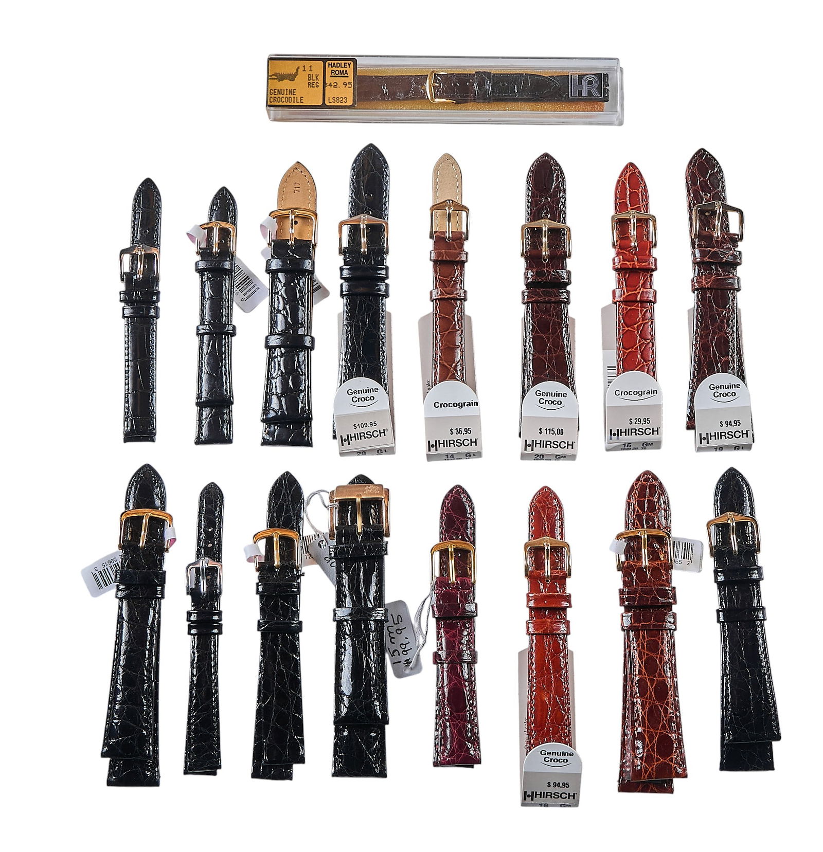 Crocodile Watch Bands: Collection of seventeen crocodile leather watch bandsProvenance: Property from a North San Antonio, Texas collection