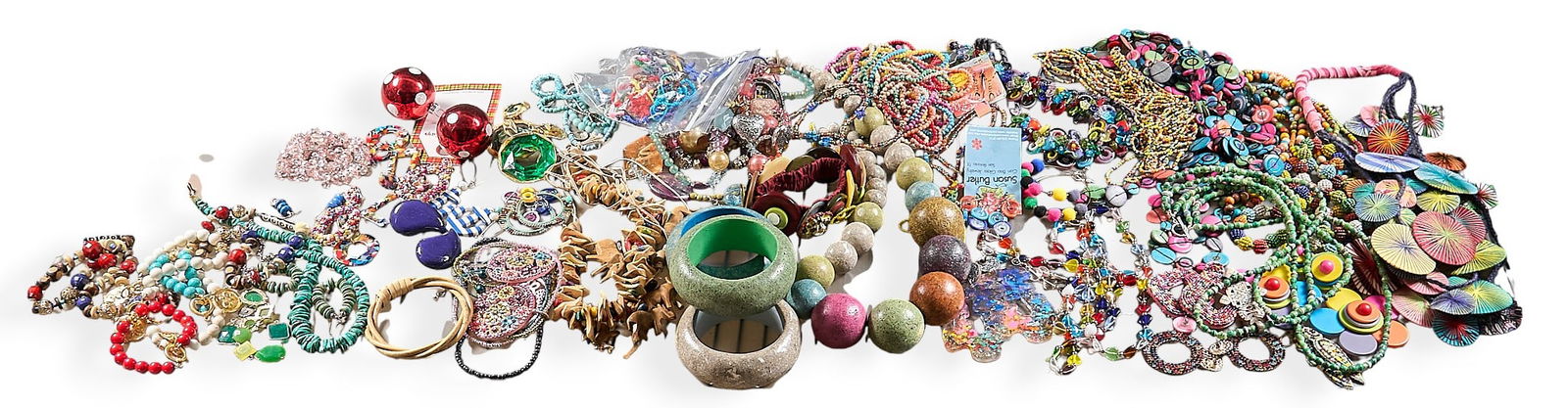 Assorted Collection of Costume Jewelry: Large collection of costume jewelry including necklaces, earrings, and bracelets, with various styles and materials are present, including vibrant polychromeProvenance: Property from the Hill Country